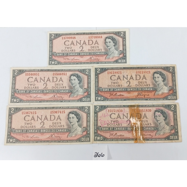 LOT OF 5 - 1954 CDN $2 BANKNOTES