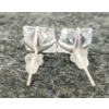 Image 3 : PAIR OF STERLING & CZ STUD EARRINGS - PRINCESS CUT