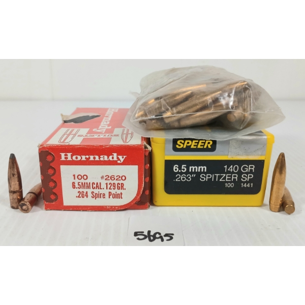 BULLETS: APPROX 150X HORNADY & SPEER 6.5MM - 129 & 140GR - SP 