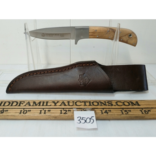 PUMA SILVERLION OLIVE KNIFE W/ LEATHER SHEATH