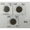 Image 1 : LOT OF 3 - 1888, 1892 & '93 CDN VICTORIAN LARGE PENNIES