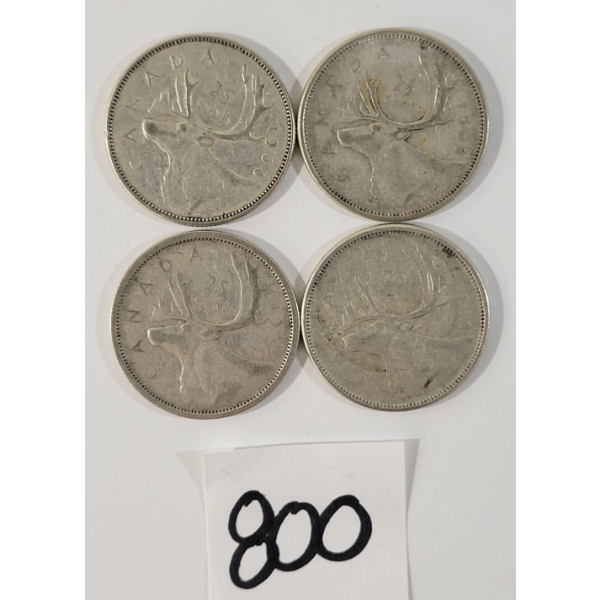 LOT OF 4 - 1943 CDN 25 CENT SILVER COINS
