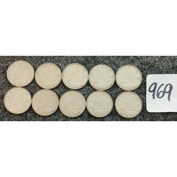 LOT OF 10 - 1968 CDN 10 CENT COINS