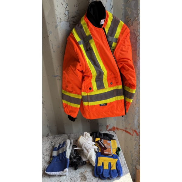 JOB LOT - MEN'S SM HIGH VIS INSULATED JACKET & QTY OF GLOVES