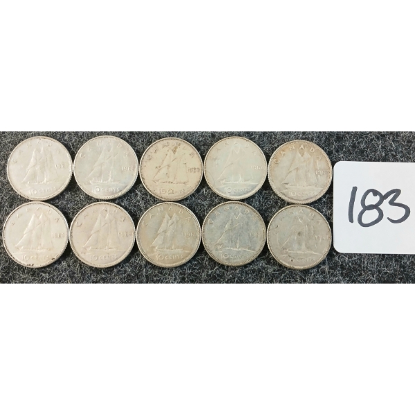 LOT OF 10 - 1968 CDN 10 CENT COINS