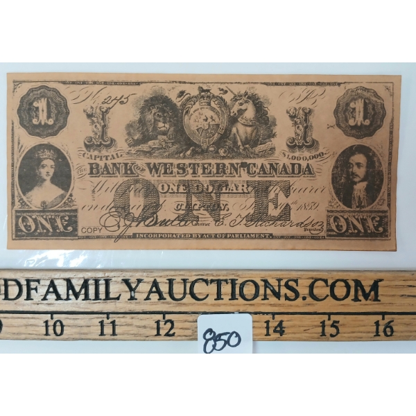 1859 BANK OF WESTERN CANADA DOLLAR HORSE BLANKET