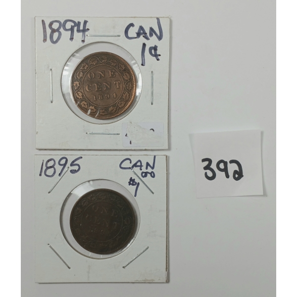 LOT OF 2 - 1894 & '95 CDN VICTORIAN LARGE PENNIES
