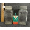 Image 1 : LOT OF 3 - BLUE RIBBON GLASS CANNING JARS - SINGER SEWING OIL TIN