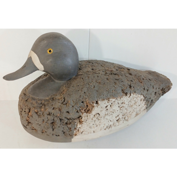 1972 CORK BODIED BLUEBILLED DECOY HEN - SIGNED R.G.P.