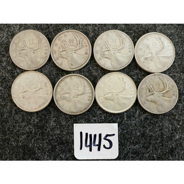 LOT OF 8 - 1938-1968 CDN 25 CENT COINS 