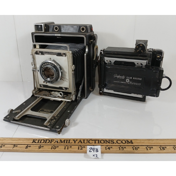LOT OF 2 - GRAFLEX CAMERAS - W/ KALART SYNCHRONIZED RANGE FINDER & GRAFMATIC FILM HOLDER