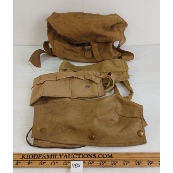 LOT OF 4 - WWII CDN ENFIELD RIFLE BREECH COVER, .303CAL BANDOLEERS & FIELD SATCHEL