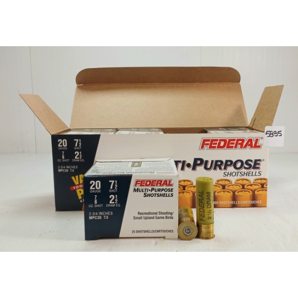 AMMO: 100X FEDERAL 20GA - 2 1/2IN - #7 1/2 SHOT