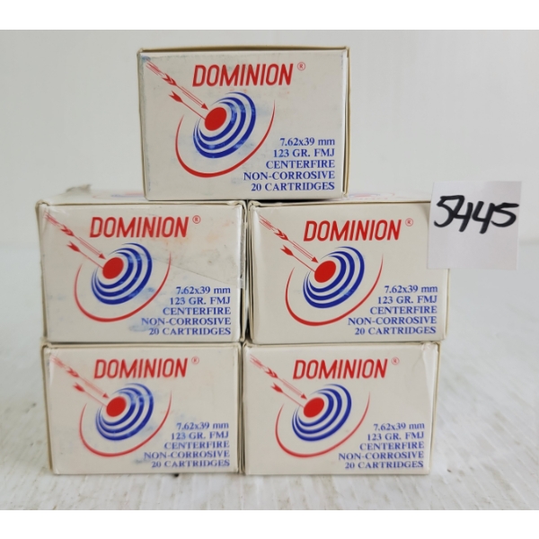 AMMO: 100X DOMINION 7.62X39MM - 123GR - CF