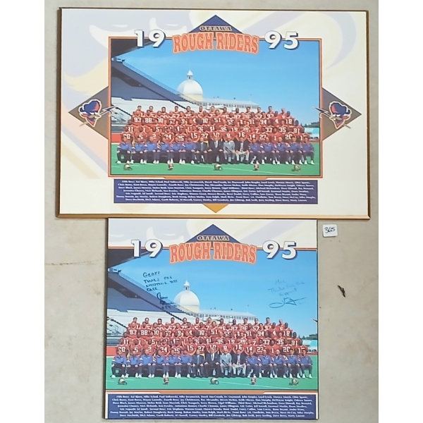 LOT OF 2 - 1995 OTTAWA ROUGH RIDERS FOOTBALL PLAQUES - AUTOGRAPHED BY JAMES MONROE & UNKNOWN