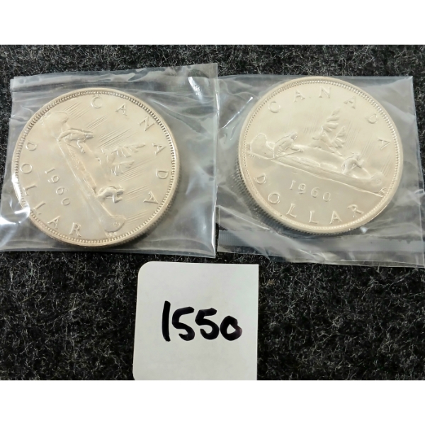 LOT OF 2 - 1960 CDN SILVER DOLLARS - VOYAGEUR 