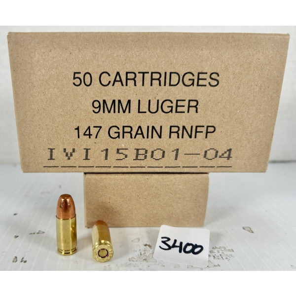 AMMO: 100X IVI 9 MM - 147 GR MILITARY FMJ