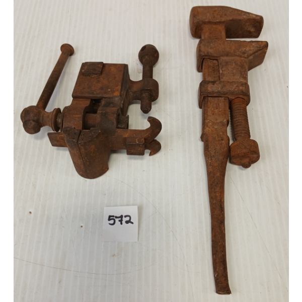 LOT OF 2 - 1800S BENCH VICE & MONKEY WRENCH  