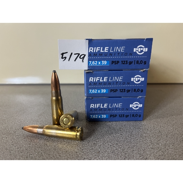 AMMO: 60X PPU 7.62X39 123GR. POINTED SOFT POINT