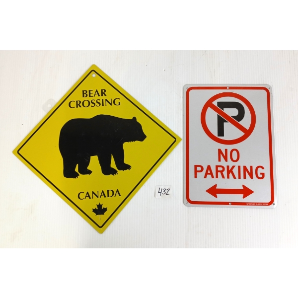 LOT OF 2 - NO PARKING & BEAR CROSSING SST SIGNS