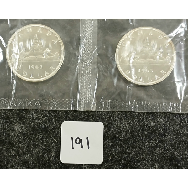  LOT OF 2 - 1963 CDN SILVER DOLLARS - VOYAGEUR
