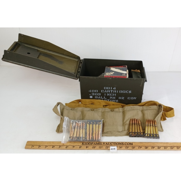 AMMO: APPROX 350X MIXED MILITARY ISSUED .303BRIT - W/ STRIPPER CLIPS, POUCHES & CRATE