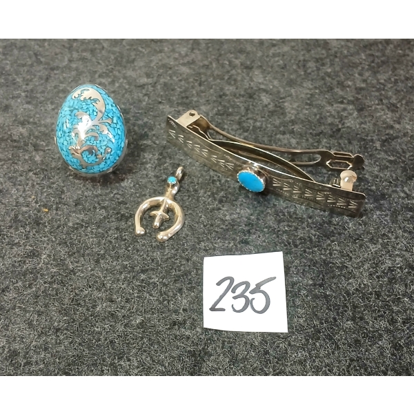 LOT OF 3 - NAVAJO TURQUOISE & SILVER HAIRCLIP & PENDANTS