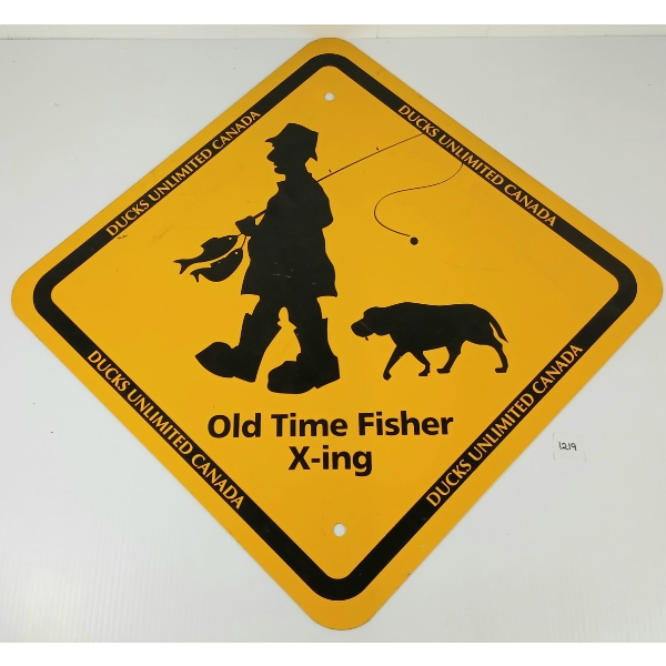 DUCKS UNLIMITED "OLD TIME FISHER X-ING" SST SIGN