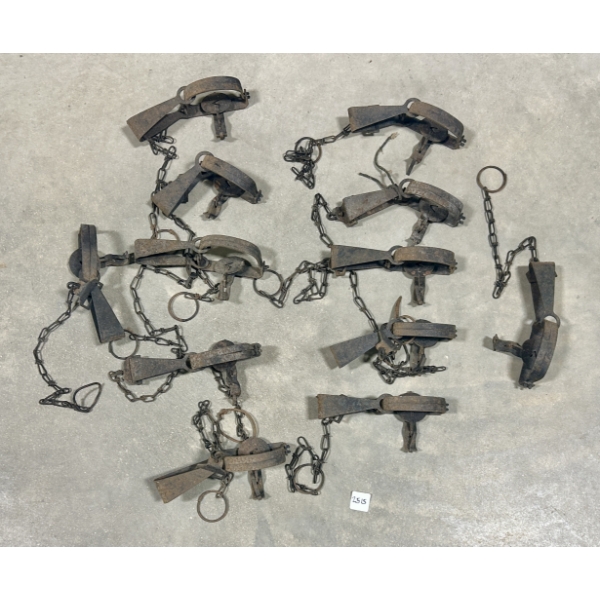 LOT OF 12 - NO. 1 LONG SPRING FOOTHOLD ANIMAL TRAPS