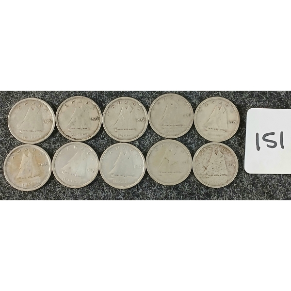 LOT OF 10 - 1939 CDN 10 CENT COINS