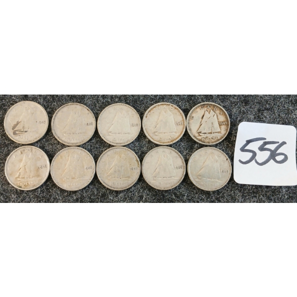 LOT OF 10 - 1949 CDN 10 CENT COINS