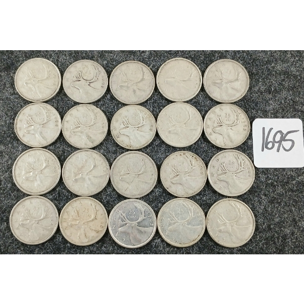 LOT OF 20 - 1941-1965 CDN 25 CENT COINS