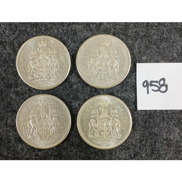 LOT OF 4 - 1961 CDN 50 CENT SILVER COINS