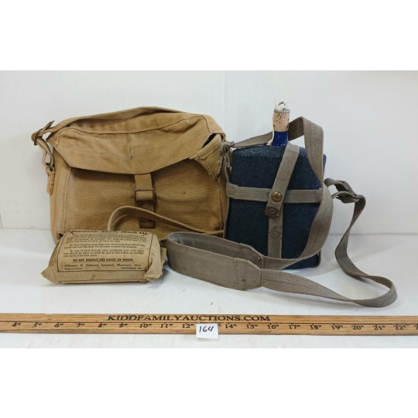 LOT OF 3 - WWII CDN OFFICER SACHEL, RCAF CANTEEN & FIELD DRESSINGS