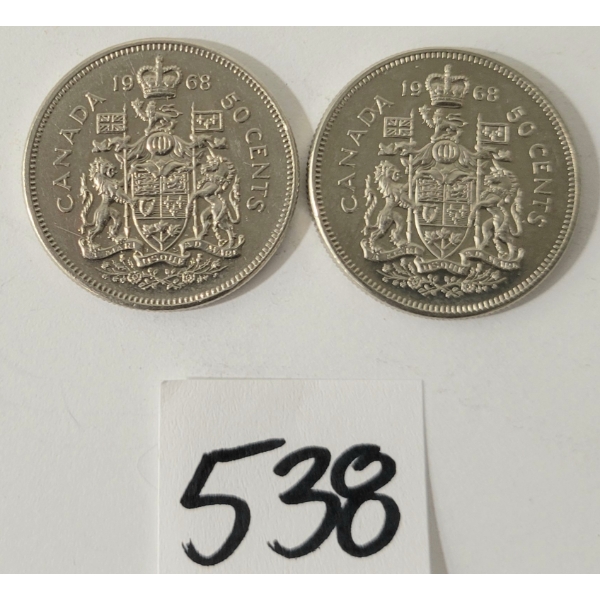 LOT OF 2 - 1968 CDN 50 CENT COINS