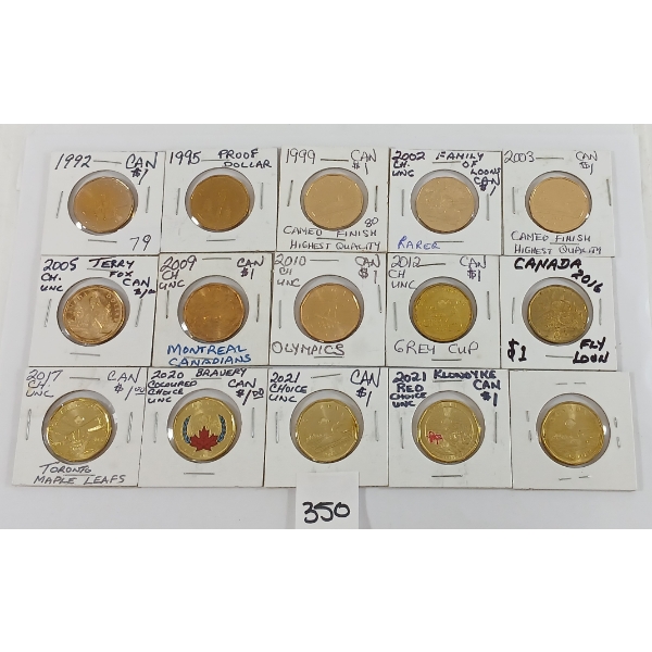 LOT OF 15 - CDN LOONIES - INCL 1992, 1995, 1999 & 2002 ETC