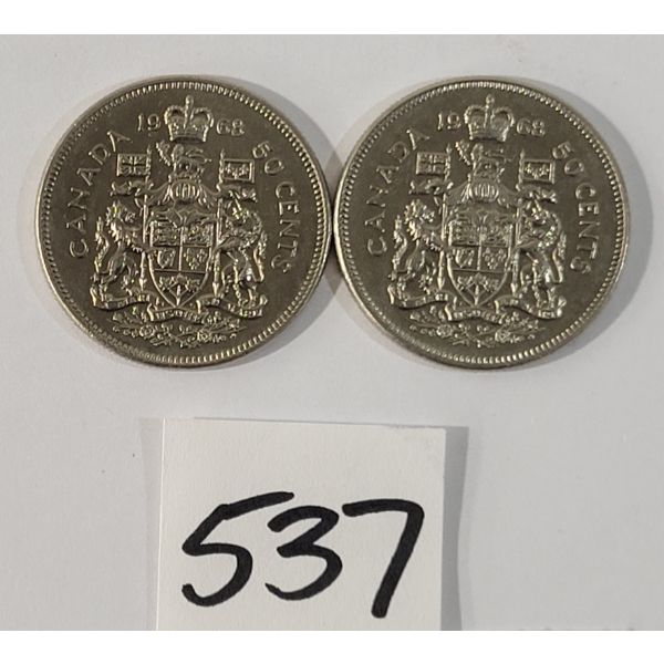LOT OF 2 - 1968 CDN 50 CENT COINS