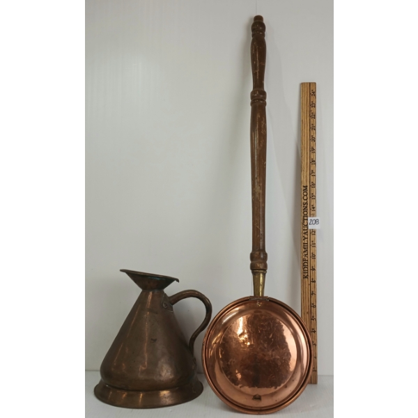 LOT OF 2 - COPPER PITCHER & BED WARMER