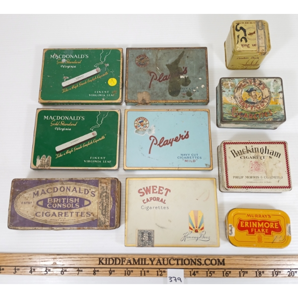LOT OF 10 - TOBACCO TINS - INCL ERINMORE & PLAYER'S, ETC.