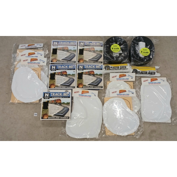 JOB LOT - N SCALE TRACK-BED, PLASTER BEDS & PREFORMED LAKES & PONDS