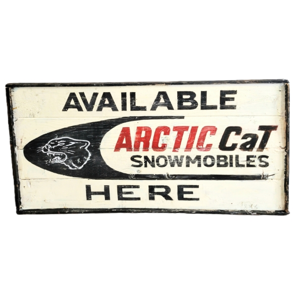 HAND-PAINTED ARCTIC CAT SNOWMOBILES HERE BOARD SIGN