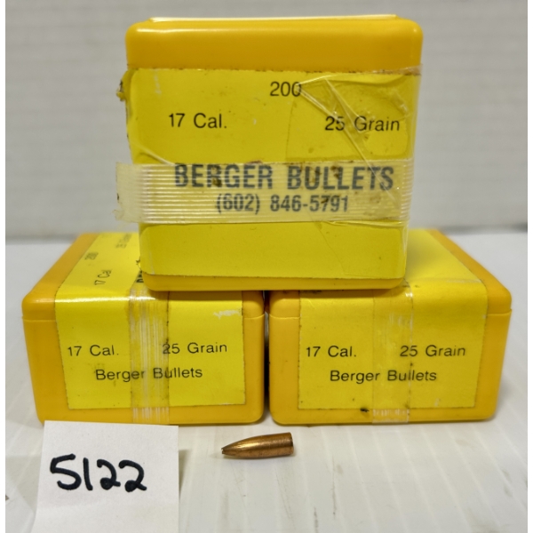 BULLETS: APPROX 580X BERGER .17 CAL 25 GR HP