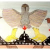 Image 2 : "OWL SPIRITS" BY EEGYVADLUK RAGEE (1920 - 1983) - FRAMED ACRYLIC & COLOURED PENCIL ON PAPER
