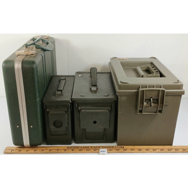 LOT OF 4 - AMMO BOXES & HANDGUN CASE