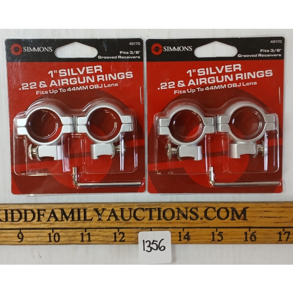 LOT OF 2 - SIMMONS 1 IN SILVER .22 & AIRGUN RINGS