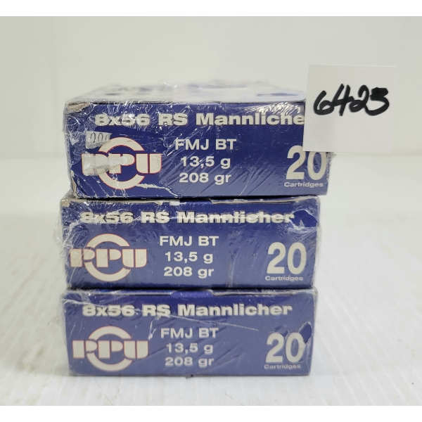 AMMO: 60X PPU 8X56 RS MANNLICHER - 208GR - FMJ BT - SEALED