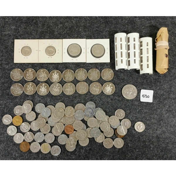 QTY OF MISC CDN COINS - INCL 1967 5 CENT, 1970 DOLLAR, ROLLS OF NICKELS, ETC