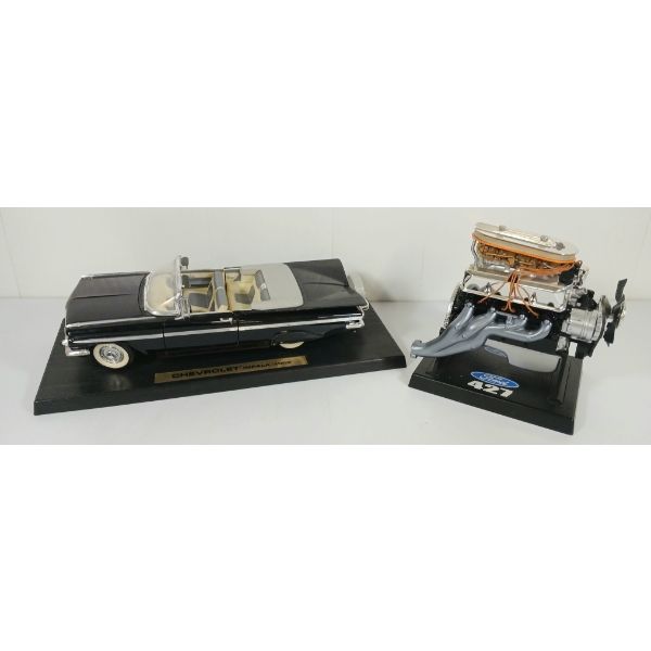 LOT OF 2 - 1959 CHEVROLET IMPALA MODEL CAR & FORD 427 MODEL WEDGE ENGINE