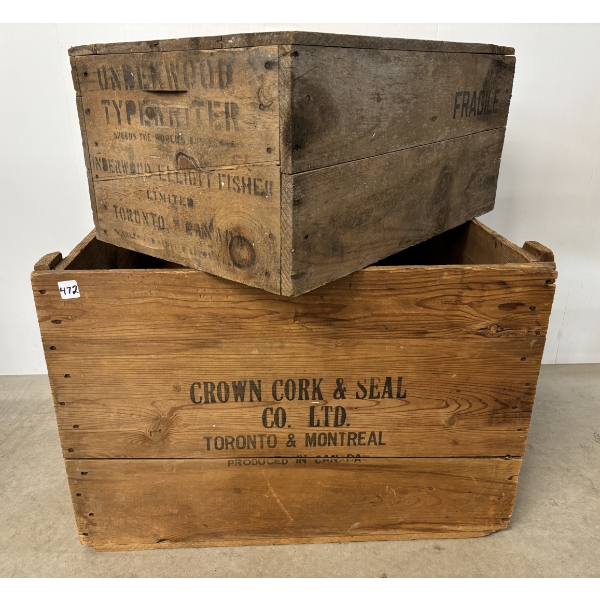 LOT OF 2 - STORAGE CRATES - CROWN & SEAL / UNDERWOOD