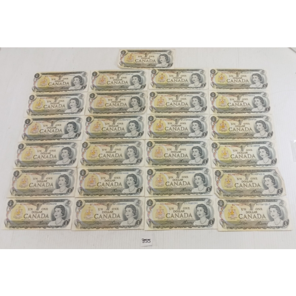 LOT OF 25 - 1973 CDN $1 BANKNOTES